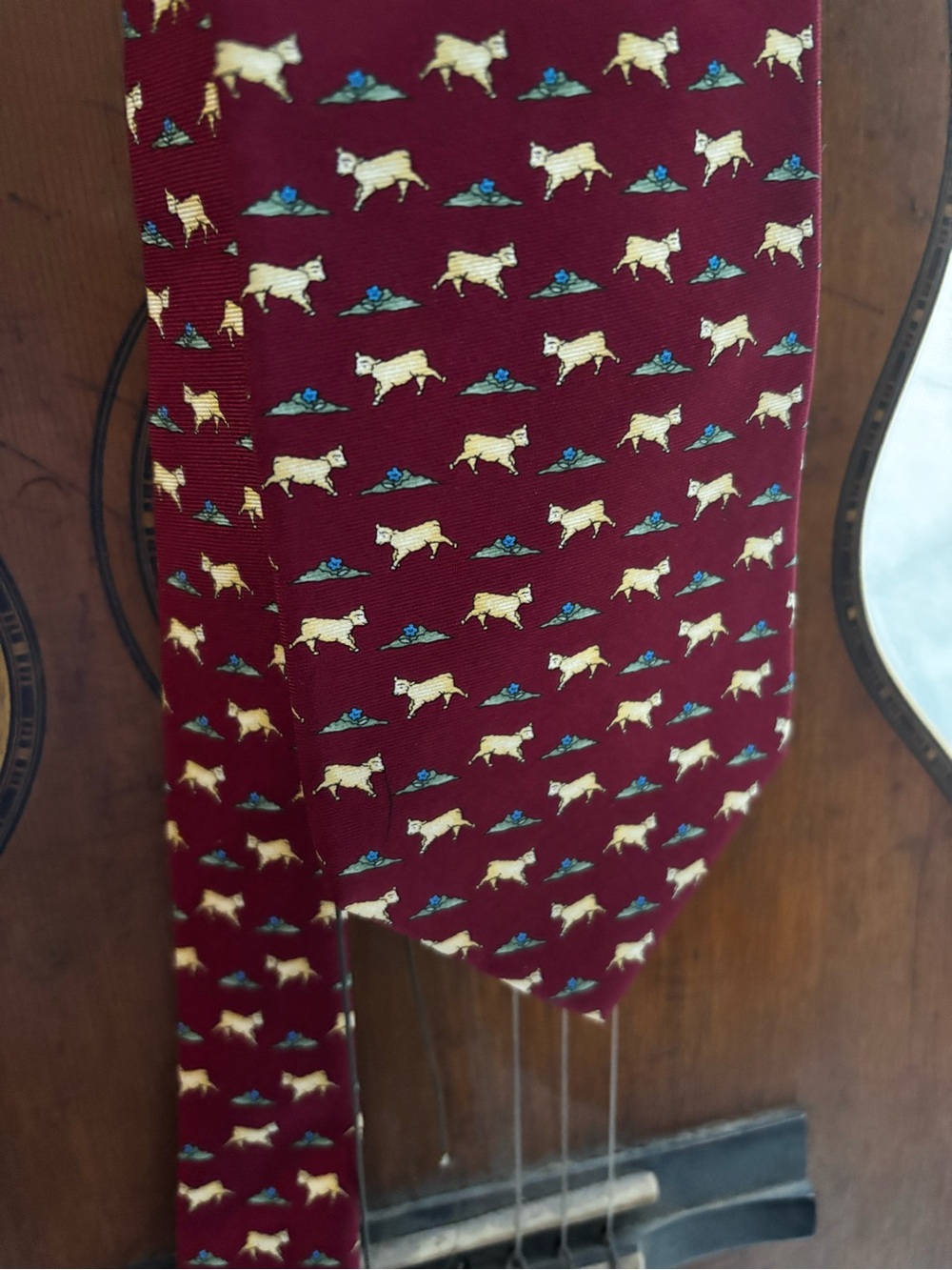 vintage Beaufort Tie Rack silk necktie featuring a repeating sheep or lamb print